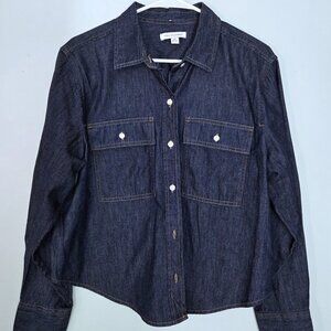 NWOT Free Assembly Dark Wash Denim Button Down Shirt Size M